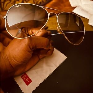 Ray-Ban Women’s Silver Frame Aviator Sunglasses with Brown Gradient Lenses